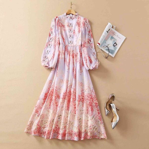 

runway dresses spring european and american catwalk style three-dimensional butterfly embroidery lantern sleeve dress high-quality garm, Black