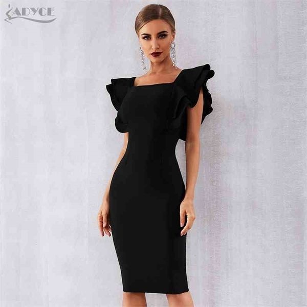 Adyce New Summer Women Black Bodycon Bandage Dress Sexy Ruffles Butterfly Sleeve Club Celebrity Evening Runway Party Dress 210325