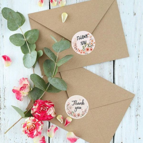 

thank you" letters floral print label stickers craft per roll stationery adhesive sealing baking paper decorations gift wrap