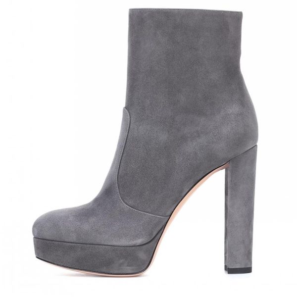 

boots plus size 46 women round toe thick high heel platform ankle shoes fashion black gray zip winter feminina