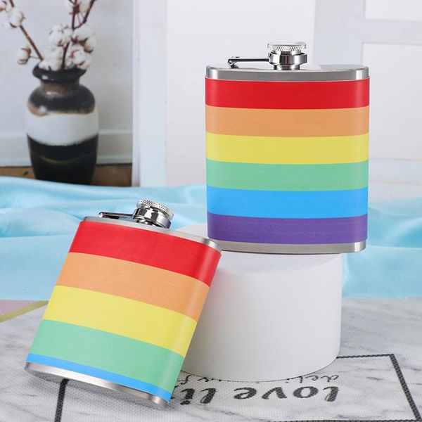 

water bottle 6/7/8 oz rainbow whisky wine pot hip flask drinker alcohol hydroflask container portable outdoor drinkware