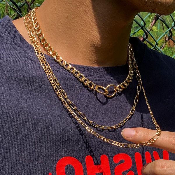 

pendant necklaces lacteo 3 pcs/set vintage choker necklace chunky clavicle cross chain hip hop double round circle jewelry charm, Silver