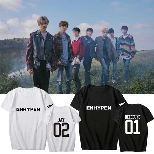 

women's t-shirt kpop enhypen debut show border: day one fan summer short sleeves tshirt tee fanclub goods cotton, White