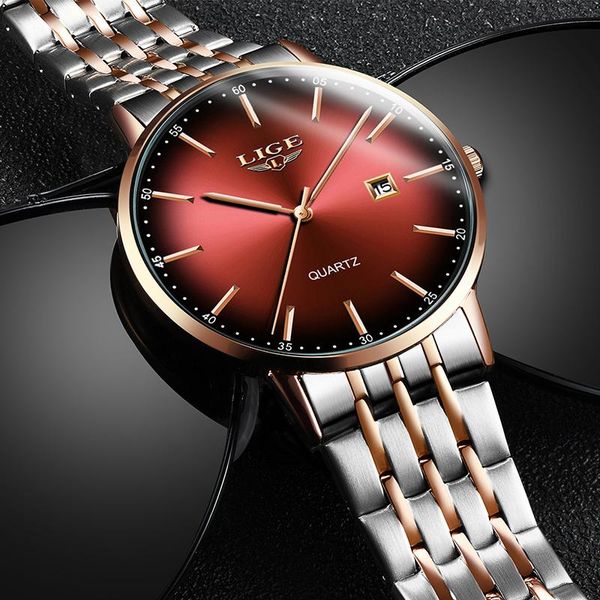 

wristwatches relogio masculino 2021 lige casual stainless steel fashion quartz gold watch men watches sport waterproof cloc, Slivery;brown