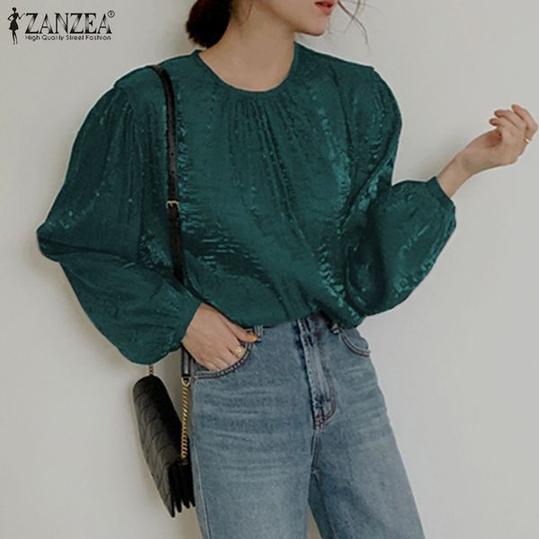 

two piece dress elegant women blouse 2021 spring office lady casual solid puff sleeve o-neck tunic female loose blusa plus si, White