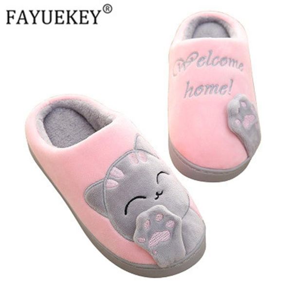 

slippers women winter cartoon cat shoes soft warm home cute non-slip indoor lovers couples plush slipper drop, Black