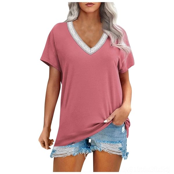 

byt 2021 summer t-shirt llovernew temperament commuting loose stripe v-neck short women's t-shirt sleeve 2021 women's summer pullo, White
