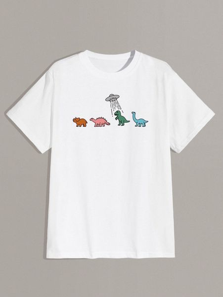 

romwe guys cartoon dinosaur graphic tee v52e#, White;black