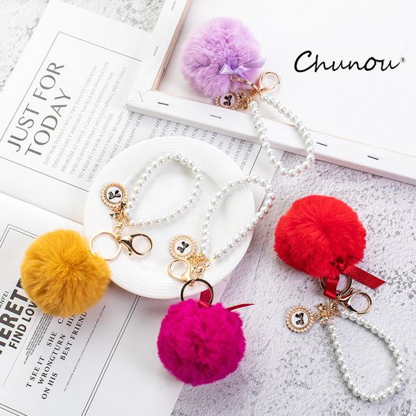 

keychains korea creative cute plush keychain female fashion rex fur ball car key chains ladies bag accessories punk style pendan, Silver