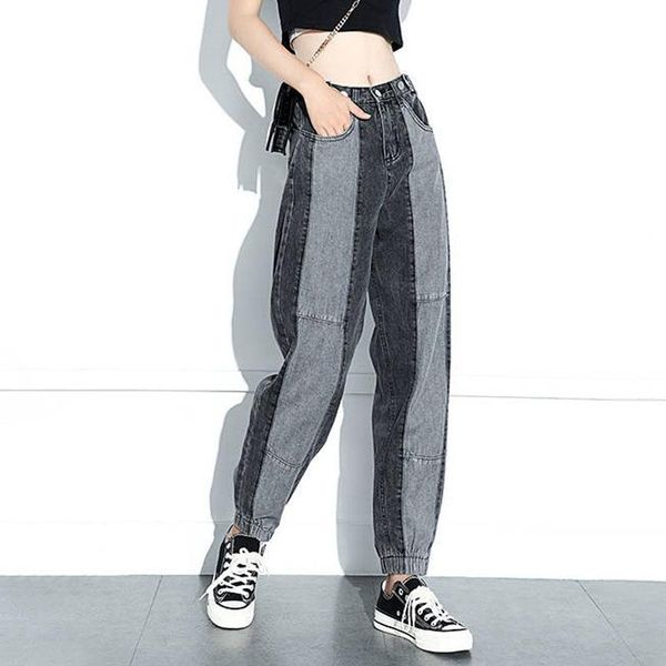 

women's pants & capris adjustable high waist boyfriend jeans for women contrast color fashion casual autumn winter harem plus size woma, Black;white