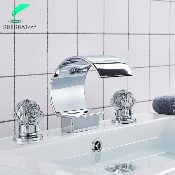 

bathroom sink faucets shbshaimy golden waterfall basin faucet deck mounted cold water mixer single hole tap 3 holes washing