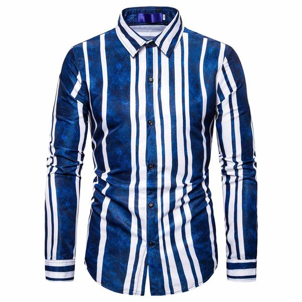 

men casual shirt new fashion striped single breasted men's shirt long-sleeved business casual shirts, White;black