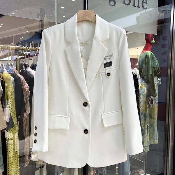 

women's suits & blazers korean style vintage women loose blazer jacket solid color casual double breasted office elegant long sleeve ch, White;black