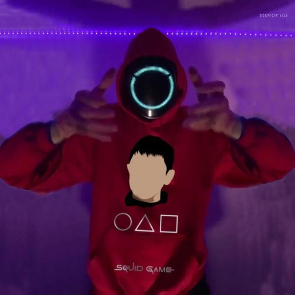 

men's hoodies & sweatshirts korea tv squid game women's autumn winter sports fleece hooded pullover fun print long sleeve pocket1, Black