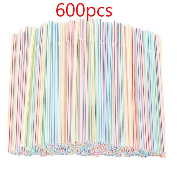 

disposable dinnerware 600pcs rainbow straws plastic drinking flexible juice drink milk tea