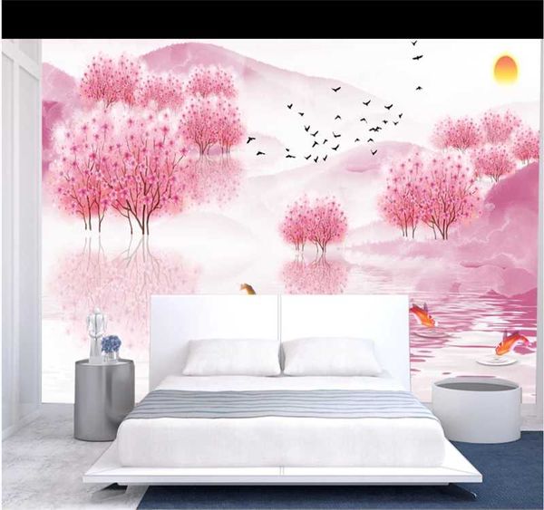 

wallpapers customized 3d wallpaper mural chinese style beautiful artistic conception taohualin tv sofa background interior decoration