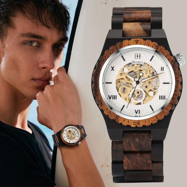 

wristwatches wood watch relogio masculino business mens mechanical luxury timepieces erkek kol saati wristwatch stainless steel band 2021, Slivery;brown