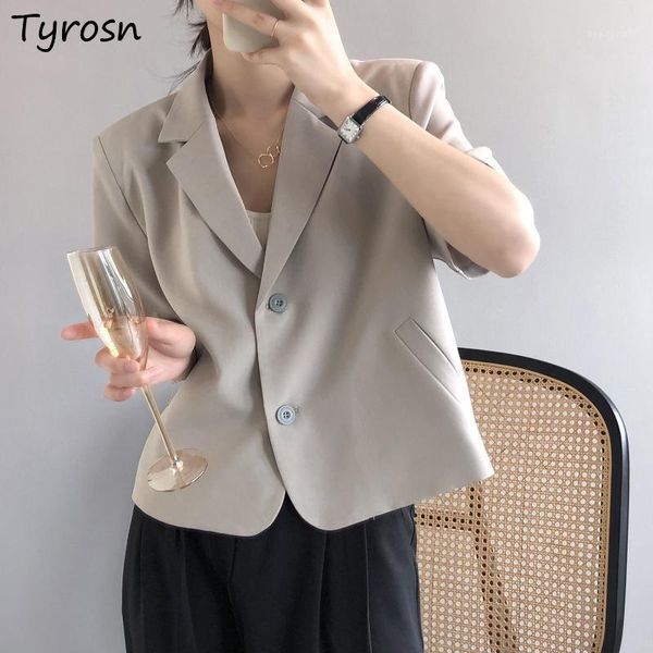 

women's suits & blazers women short sleeve solid notched collar single breasted elegant tender all-match stylish leisure retro japan st, White;black
