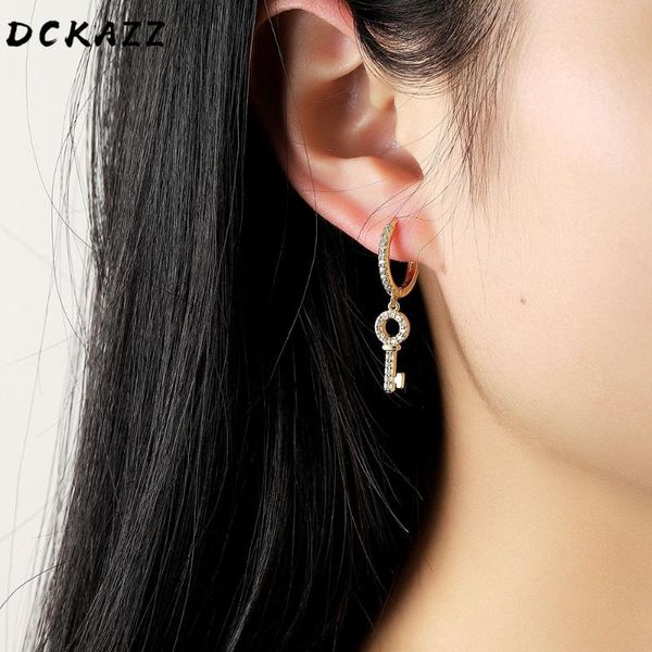 

hoop & huggie dckazz copper earring inlaid cubic zirconia key lock shaped gold dangle earrings fashion jewelry accessories for women gift, Golden;silver
