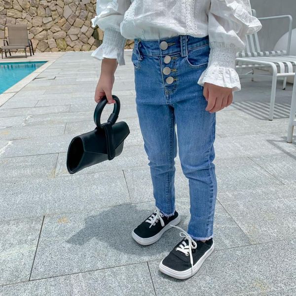 

jeans 2021 autumn arrival girls high waist kids denim pants, Blue
