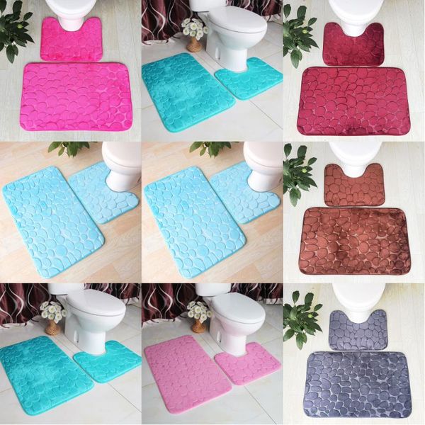

bath mats flannel bathroom absorbent non-slip toilet mat set two-piece pebble floor