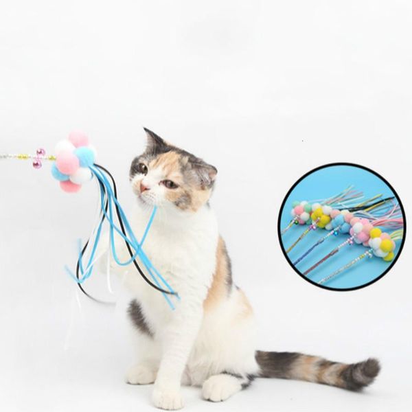 

cat toys 2021 spring feather funny stick with bell rod plush ball