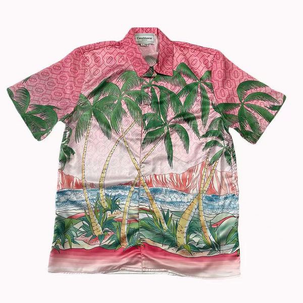 

men women 46casablanca short sleeve shirt sunset glow coconut tree painting print mens shirts designer high-quality 2color, White;black