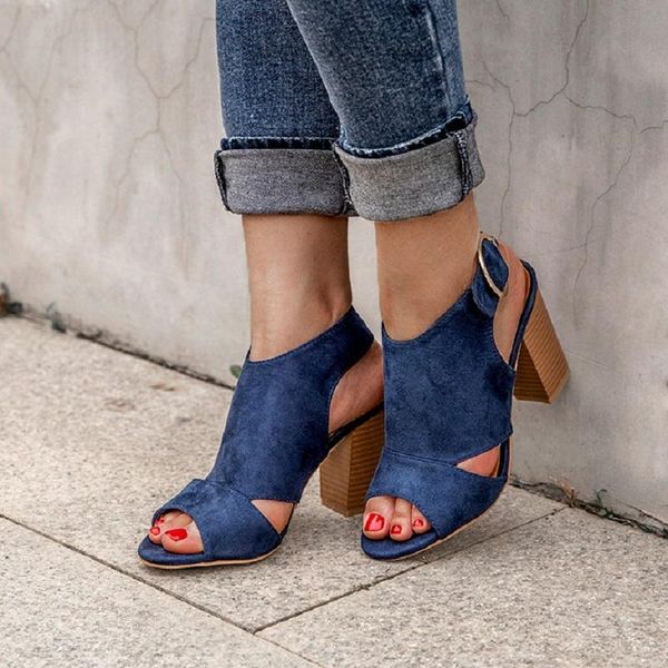 

summer women sandals gladiator block high heels peep toe ladies shoes buckle strap platform roman zapatos mujer, Black