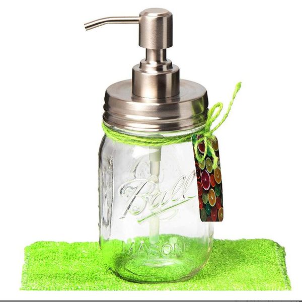 

staineless steel pump soap and lotion dispenser for regular mouth 16 oz mason jar, jar lid with function bath accessory set