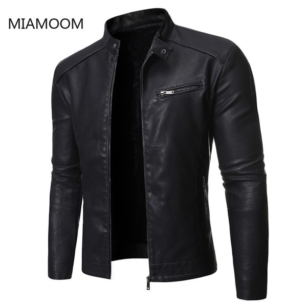

miamoom 2021 new autumn spring men's biker outerwear leather et wind proof coats, Black