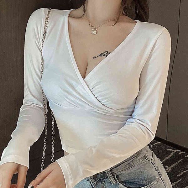 

women's sweaters t-shirt with long sleeves v, short cott for club, , femme, sexy, goatee crop, clothes, green/blue, 3tez, White;black