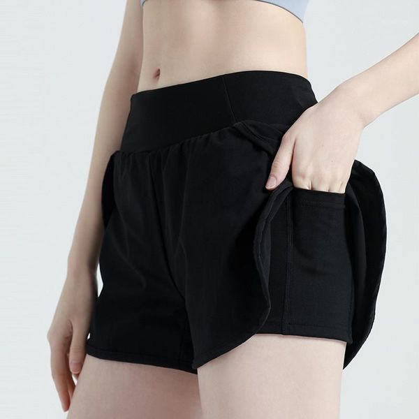 

yoga outfit fitness women sports shorts athletic gym leggings clothing loose fake two-piece elastic high waist breathable pocket