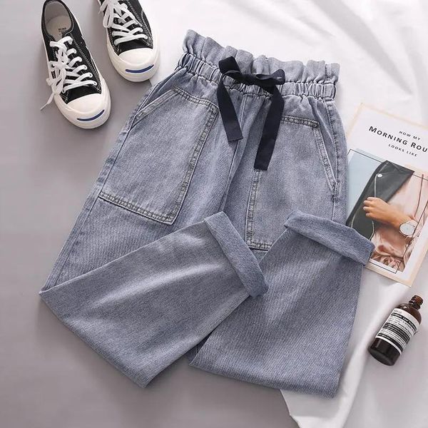 

women's jeans light blue cotton high waist loose comfortable quality fashion straight pants for women