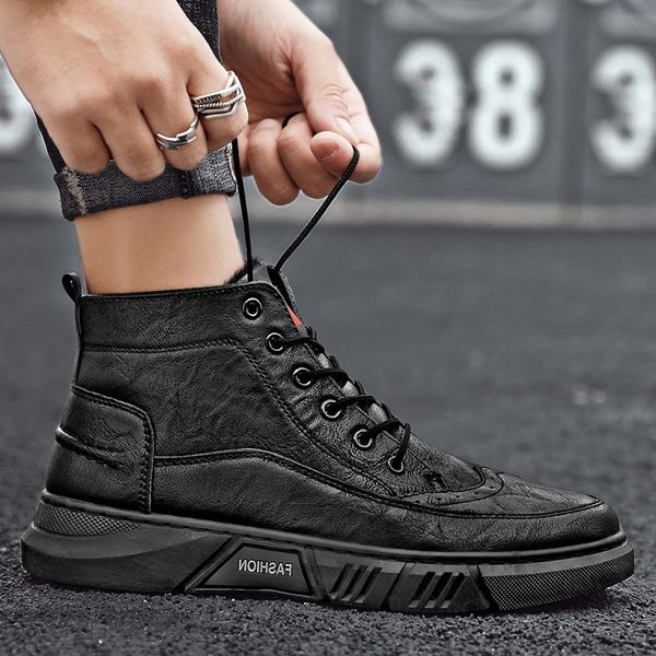 

martin boots men's shoes winter high british wind work clothes plush thickened warm cotton, Black