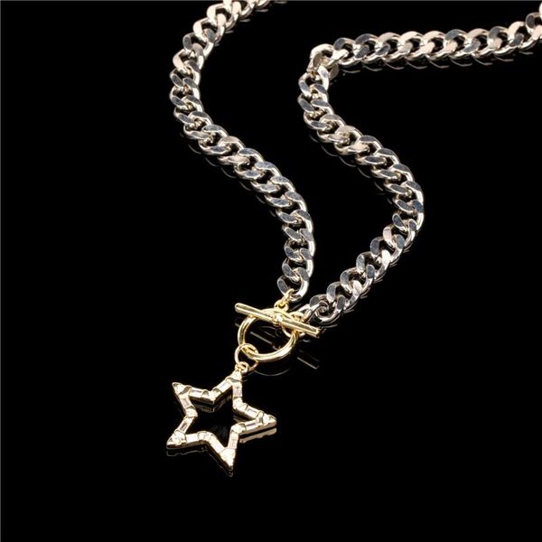 

pendant necklaces eyika punk silver color thick cuban chain ot buckle statement necklace zircon hollow star hiphop gold choker jewelry