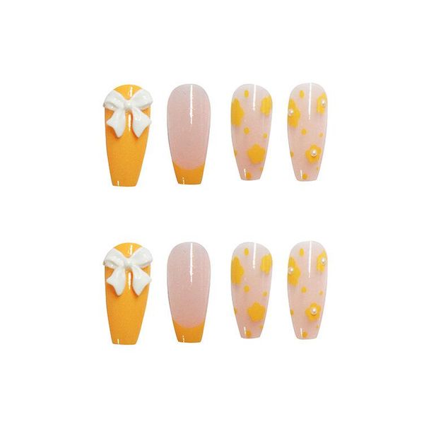 

false nails 24pcs yellow butterfly wear long paragraph fashion manicure patch save time wearable nail dw, Red;gold
