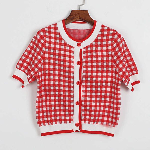 

two piece dress summer women red plaid short-sleeved o-neck knitted + mini skirt - set casual sweet clothing 5sar, White