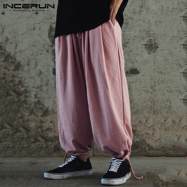 

men's pants incerun 2021 fashion men harem joggers solid baggy drawstring casual streetwear leisure trousers pantalones hombre 3xl, Black
