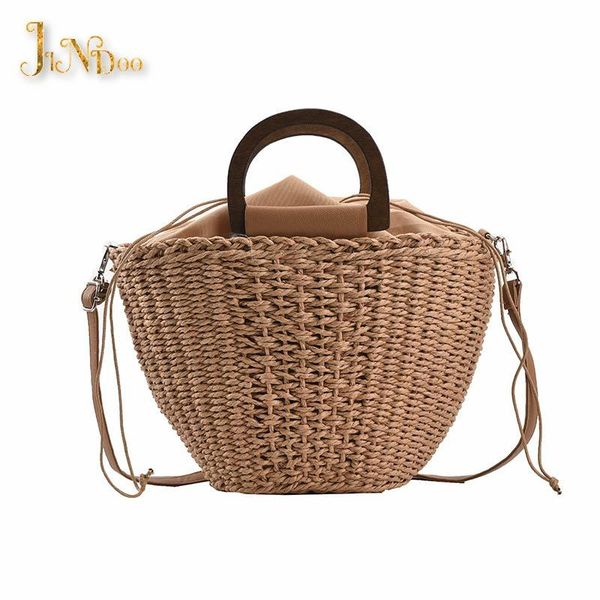 

evening bags summer beach straw rattan shoulder bucket crossbody with short wooden handle 2021 ladies handbags and purses