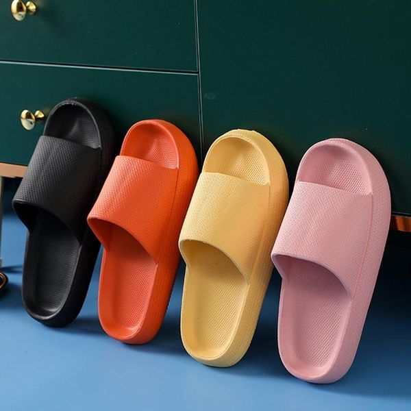 

slippers couples stylish sandals slip-proof thick-soled indoor outdoor men flip flops house sleepers shoes woman home, Black