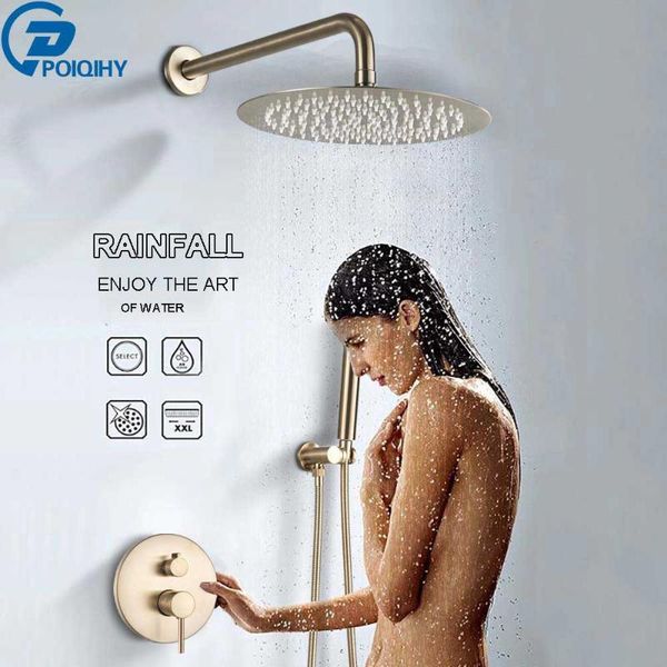 

brushed gold shower set embedded in 2 ways mixer valve wall mounted cold tap bathroom rainfall sets