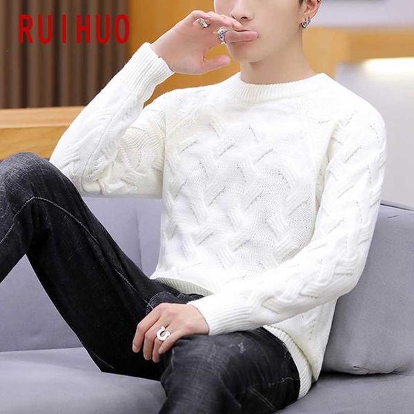 

ruihuo o-neck solid knitted sweater men clothing harajuku sweaters pullover men sweater fashion mens clothes -2xl autumn 211014, White;black
