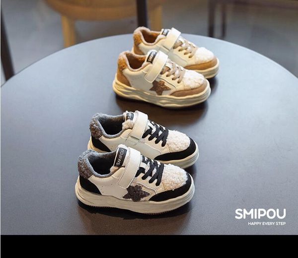 

athletic & outdoor style plush casual shoes for boys and girls pu warm, soft, non-slip, wear-resistant, winter sports, Black