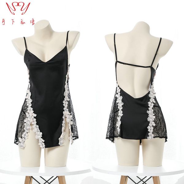 

moonlight whispering fun bed temptation deep v lace splicing perspective suspender nightdrs home cloth, Red;black