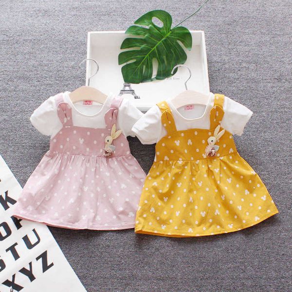 

women's knitted and rabbit ear printed dress, princess short sleeve children's wear, baby casual wear,, Red;yellow