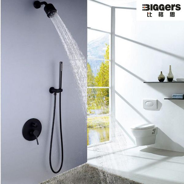 

america style black color double showers copper bathroom shower faucet set wall mounted concealed valve sets