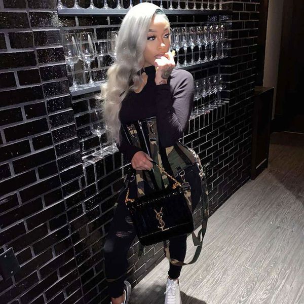 

echoine autumn long sleeve print jumpsuit two piece set, Black;white