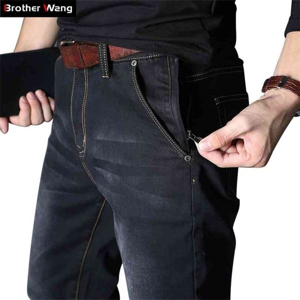 

men's brand jeans loose straight elastic anti-theft zipper denim pants male big size 40 42 44 48 210716, Blue