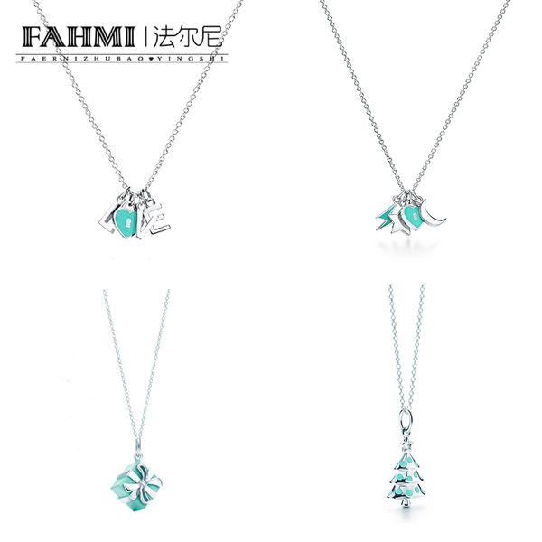 

fahmi 925 silver blue heart peach heart love necklace original jewellery for women gift, Golden;silver
