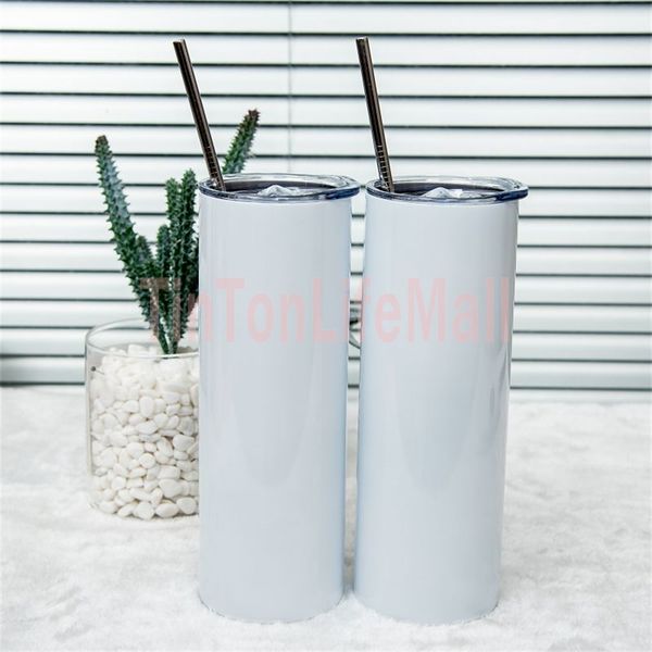 

20oz fashion straight tumbler 304 stainless steel water bottles vacuum insulated bottoms beer coffee mug cup with lids and plastic straws